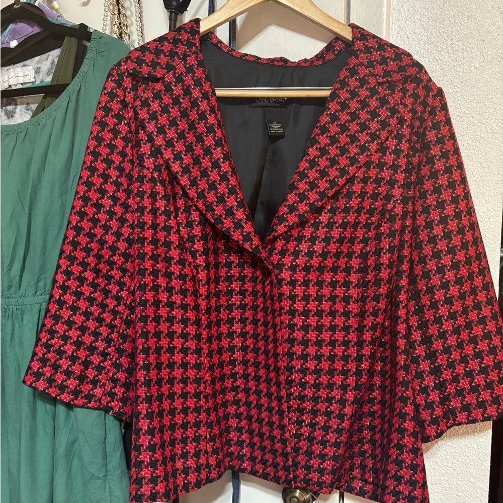 Lane Bryant Red and Black Houndstooth Blazer